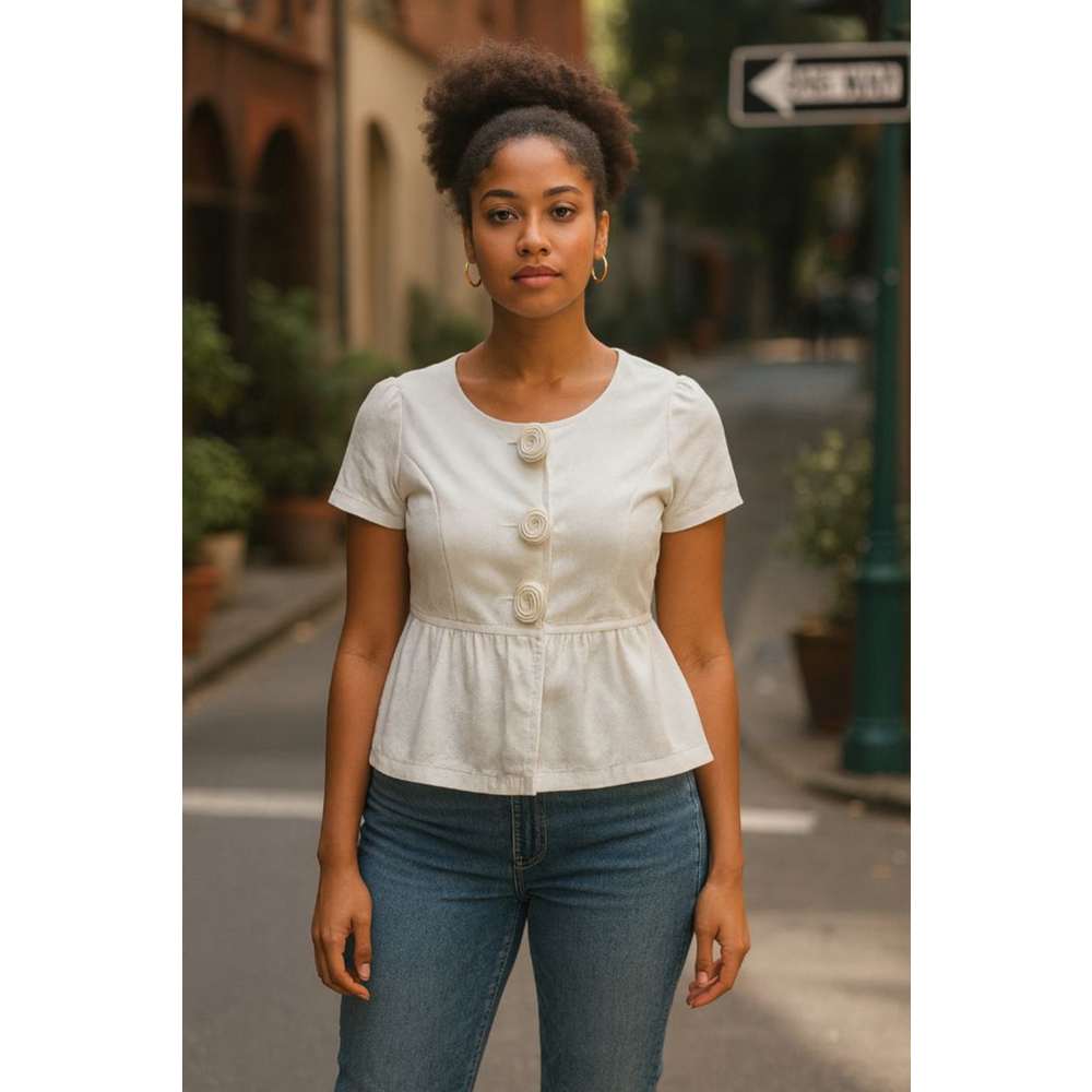 Women's Forever 21 White Crop Peplum Blouse M